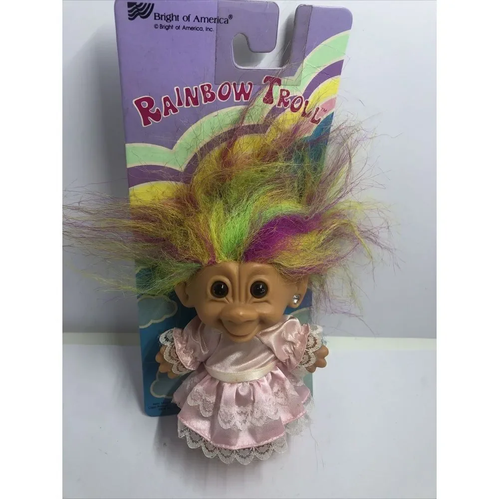 Vintage Bright of America Troll Doll Rainbow Hair Heart Earring